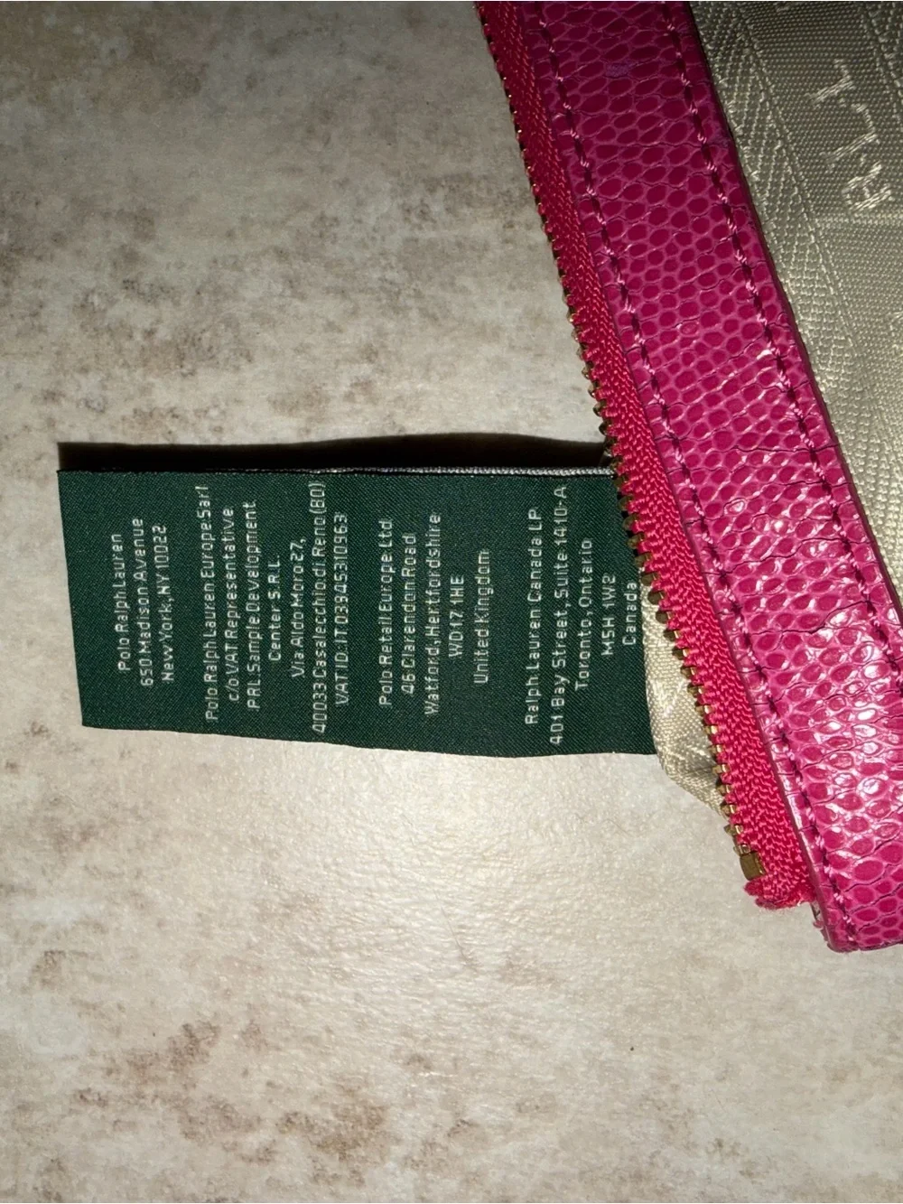 Ralph Lauren Beige Cosmetic Pouch with Hot Pink Trim